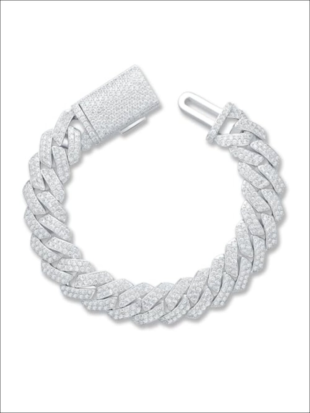 15mm Iced Out Diamond Cuban Link Bracelet - 18K White Gold Plated Chain for Men